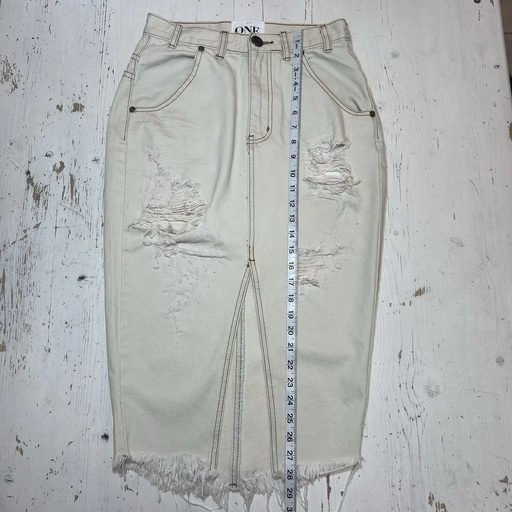 One Teaspoon Denim Pencil Skirt 26 Tailored Cadillac Fleetwood Raw Hem Jeans